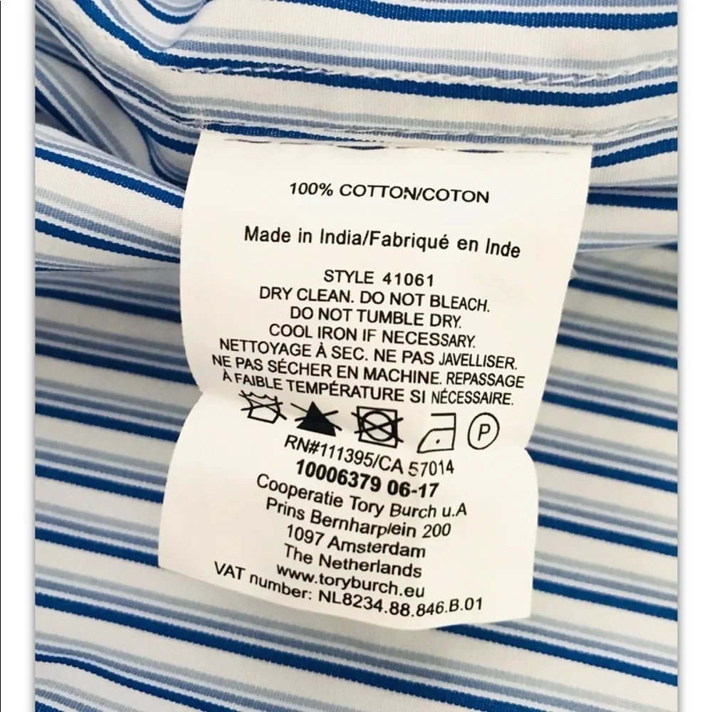 Tory Burch | Ariana Drawstring Top Womens S Small Blue Ombre Stripe Short Sleeve